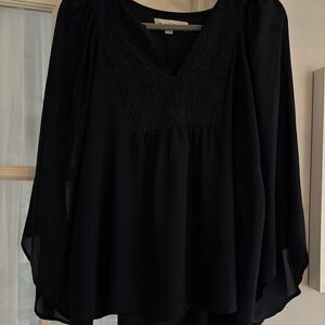 LOFT Black Embroidered Blouse
